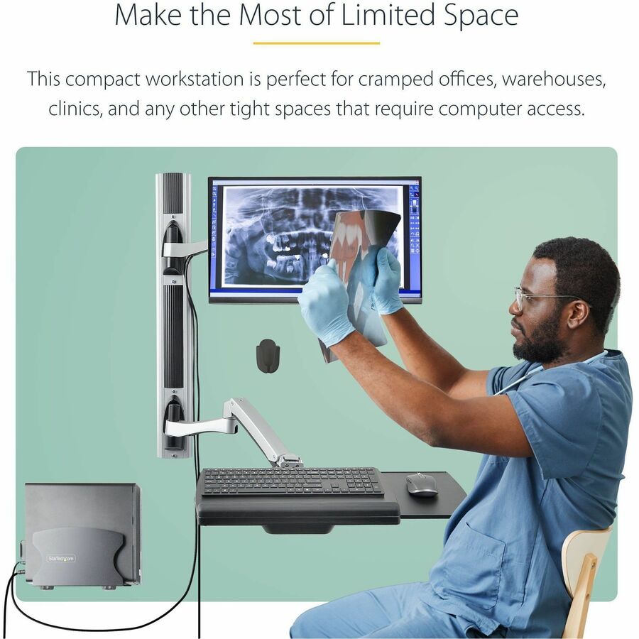 StarTech.com Wall Mount Workstation, VESA Mount 22lb/10kg, Fully Articulating Monitor Mount & Keyboard Tray, Standing Desk w/PC Bracket — 2PASTSC-WALL-MOUNT
