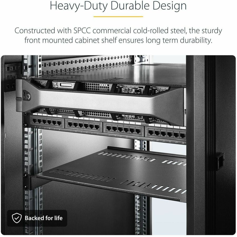 StarTech.com 1U Server Rack Cabinet Shelf - Fixed 16" Deep Cantilever Rackmount Tray for 19" Data/AV/Network Enclosure w/Cage Nuts, Screws — CABSHELF116V2PK