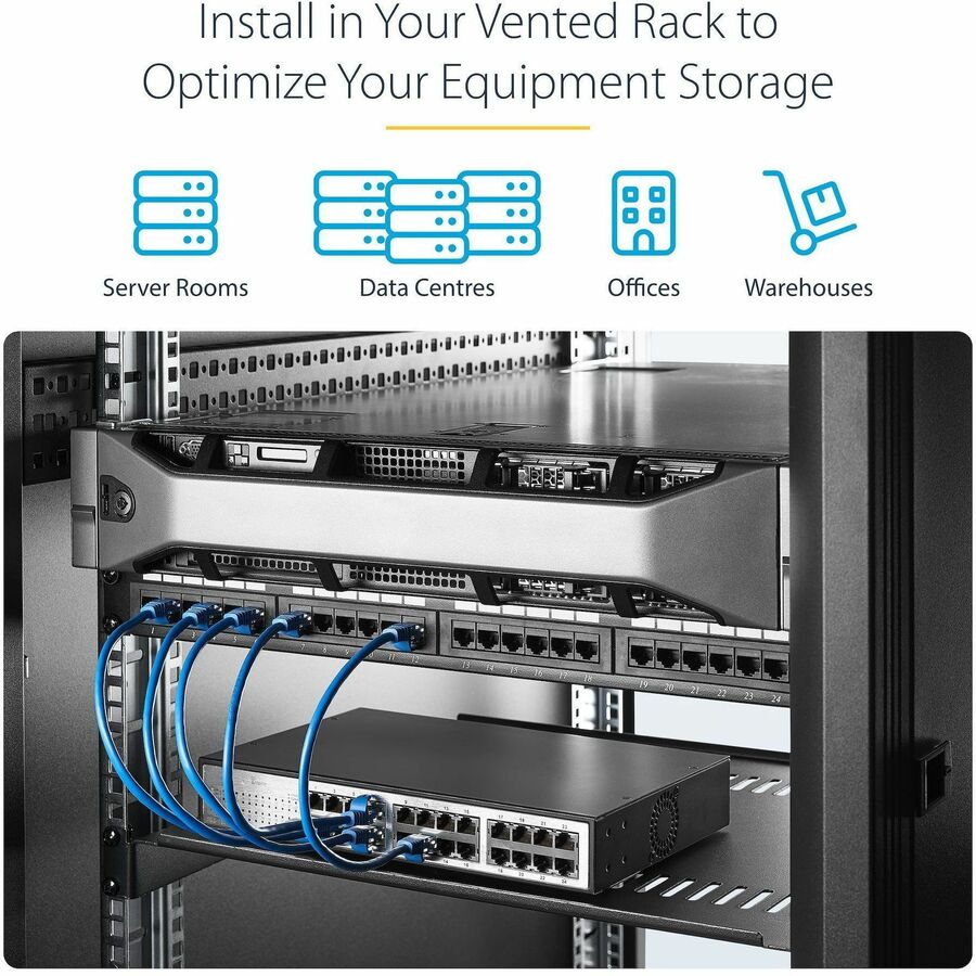 StarTech.com 1U Server Rack Cabinet Shelf - Fixed 16" Deep Cantilever Rackmount Tray for 19" Data/AV/Network Enclosure w/Cage Nuts, Screws — CABSHELF116V2PK