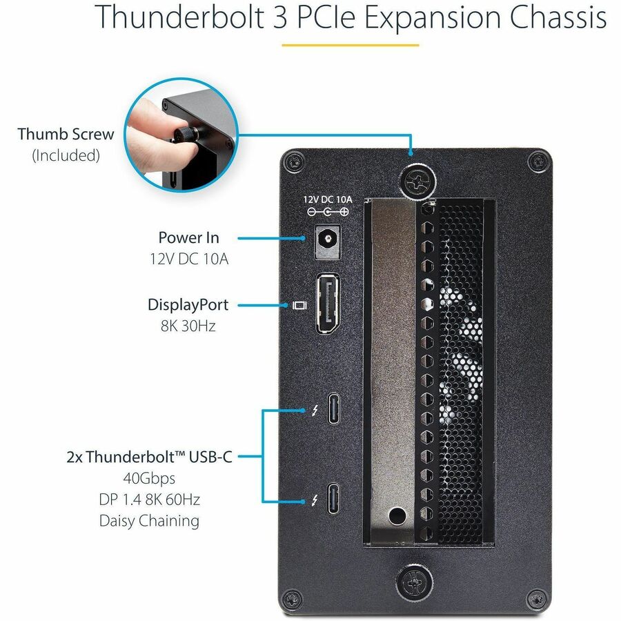 StarTech.com Thunderbolt 3 PCIe Expansion Chassis, Enclosure Box w/Dual PCI-E Slots, External PCIe Slots, 8K/4K Output Via TB3/DP 1.4, TAA — 2TBT3-PCIE-ENCLOSURE