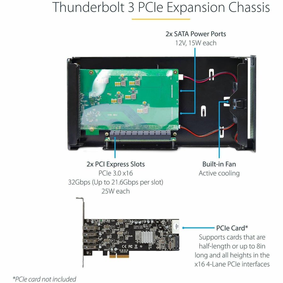 StarTech.com Thunderbolt 3 PCIe Expansion Chassis, Enclosure Box w/Dual PCI-E Slots, External PCIe Slots, 8K/4K Output Via TB3/DP 1.4, TAA — 2TBT3-PCIE-ENCLOSURE