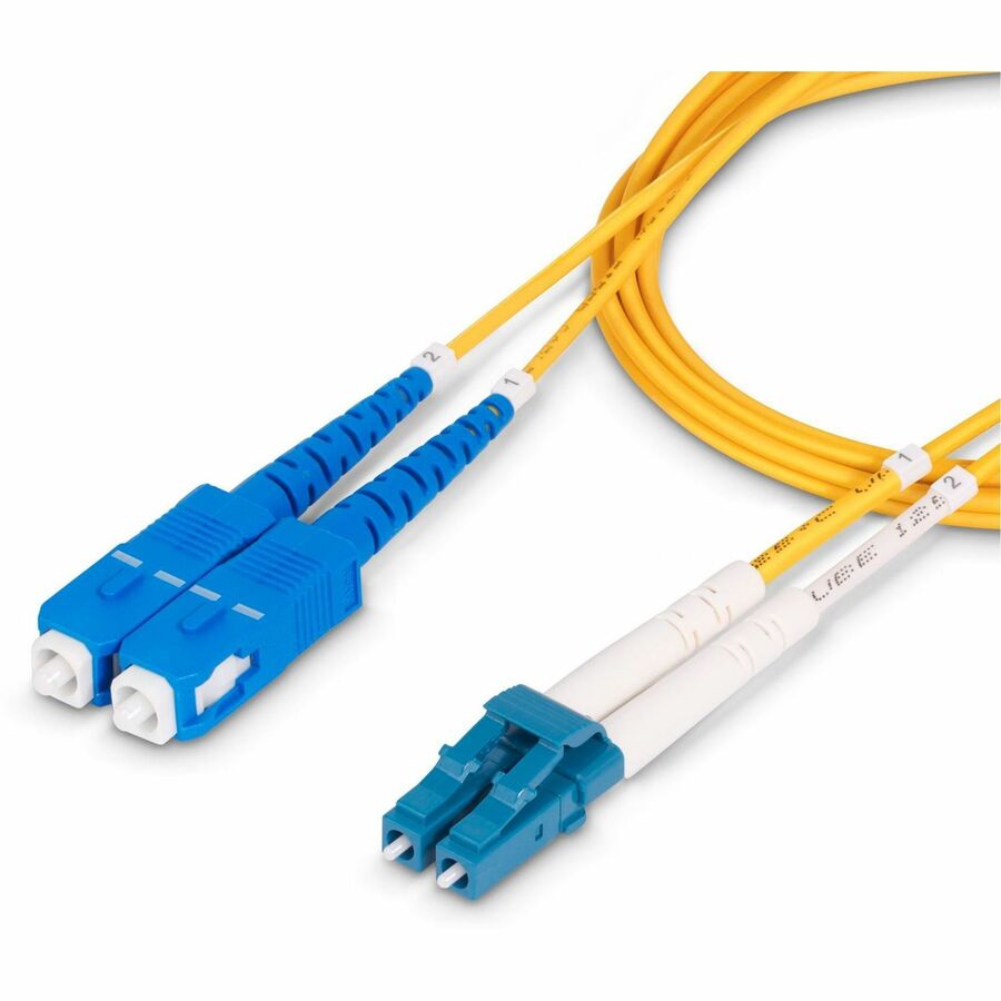 StarTech.com 1m (3.3ft) LC to SC (UPC) OS2 Single Mode Duplex Fiber Optic Cable, 9/125, 100G, Low Insertion Loss, LSZH Fiber Jumper Cord — SMLCSC-OS2-1M