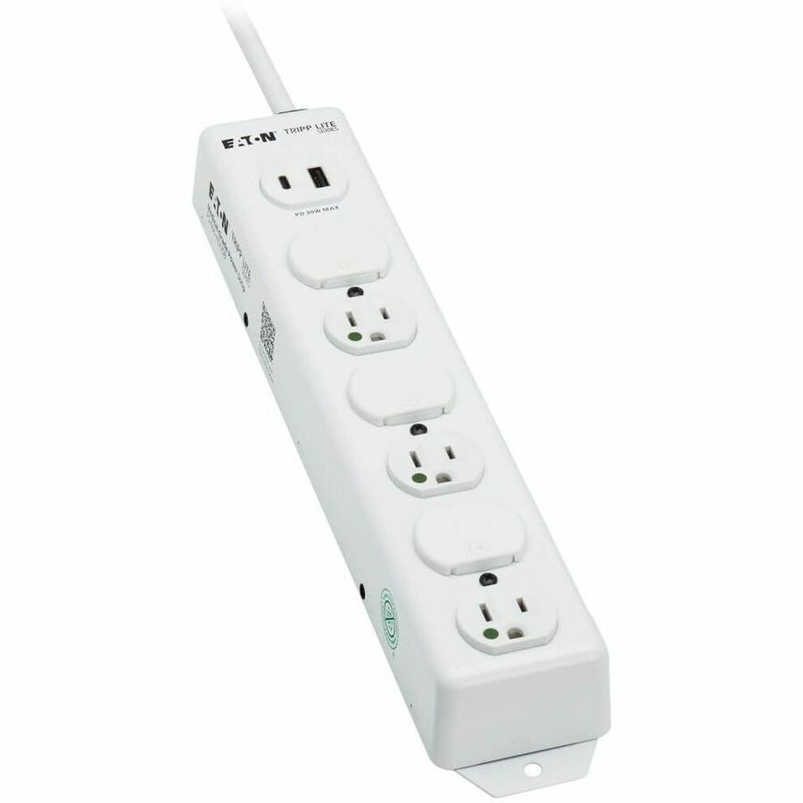 Eaton Tripp Lite Series Safe-IT UL 1363 Medical-Grade Power Strip, 6 Hospital-Grade Outlets, USB Charging, Safety Covers, Antimicrobial, 15 ft. Cord — PS-615-HGUSB
