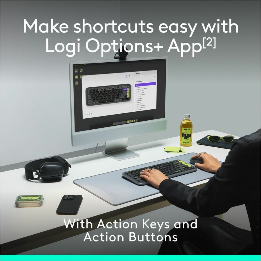 Logitech POP ICON COMBO, Bluetooth Keyboard and Mouse Combo, Comfortable Typing, Programmable Keys and Buttons, Quiet Clicks (Graphite & Green) — 920-013103