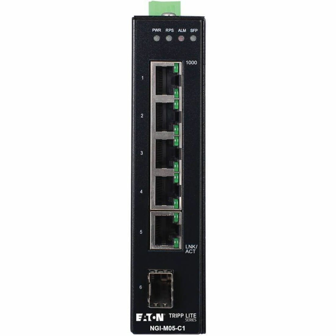 Eaton Tripp Lite Series 5-Port Managed Industrial Gigabit Ethernet Switch - 10/100/1000 Mbps, GbE SFP Slot, -40° to 75°C, DIN Mount, TAA — NGI-M05-C1