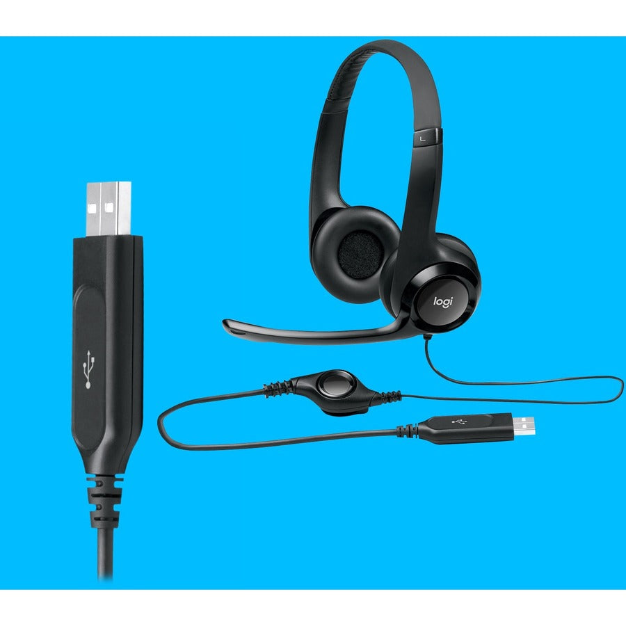 Logitech H390 Wired Headset for PC/Laptop, Stereo Headphones with Noise Cancelling Microphone, USB-A, In-Line Controls, Works with Chromebook — 981-000014