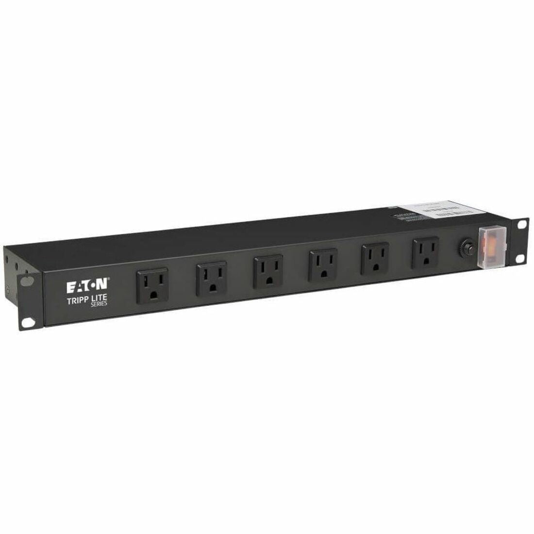 Eaton Tripp Lite Series 1U Rack-Mount Power Strip, 120V, 15A, 5-15P, 12 Right-Angle 5-15R Outlets (6 Front-Facing, 6 Rear-Facing), 15 ft. (4.57 m) Cord — RS-1215-RA