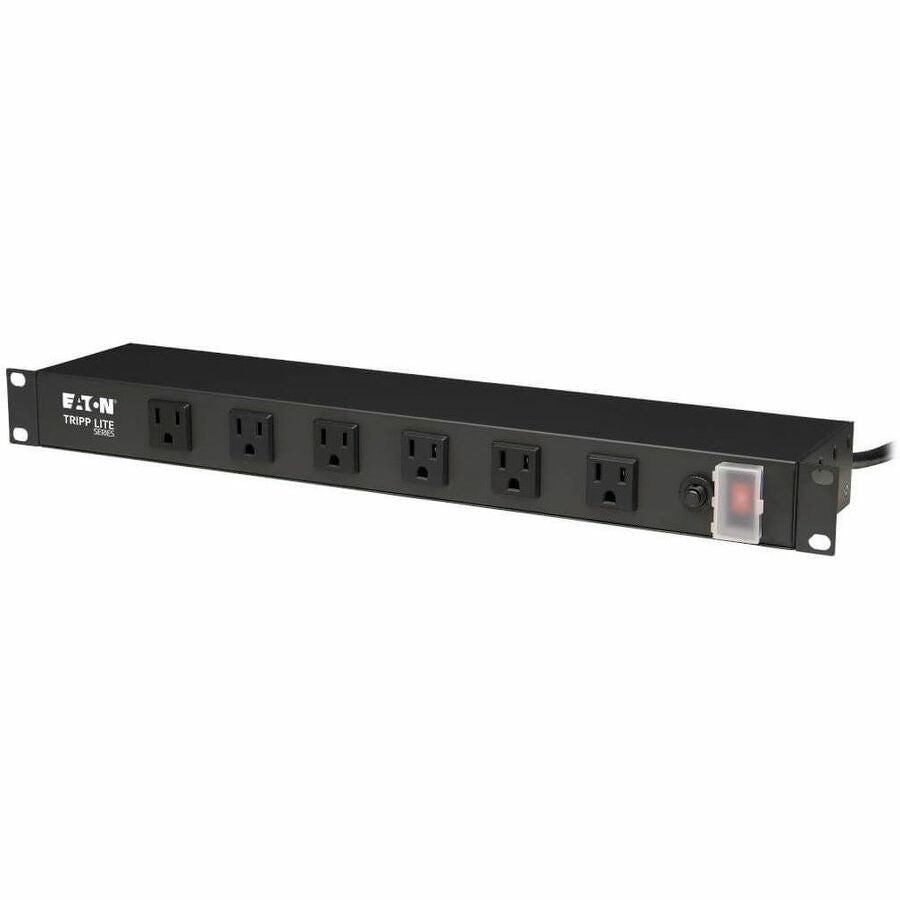 Eaton Tripp Lite Series 1U Rack-Mount Power Strip, 120V, 15A, 5-15P, 12 Right-Angle 5-15R Outlets (6 Front-Facing, 6 Rear-Facing), 15 ft. (4.57 m) Cord — RS-1215-RA