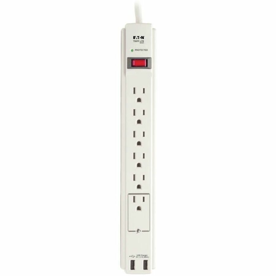 Eaton Tripp Lite Series Protect It! 6-Outlet Surge Protector, 6 ft. (1.83 m) Cord, 990 Joules, 2 x USB Charging ports (2.1A), Gray Housing — TLP606USB
