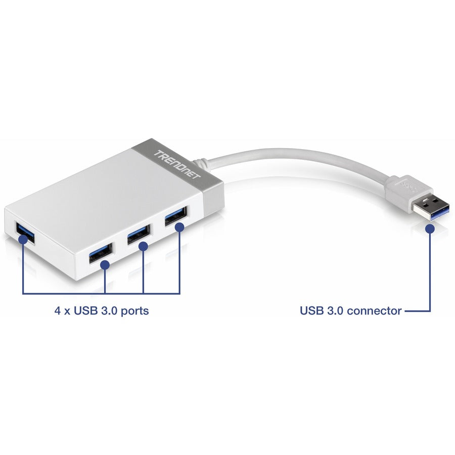 TRENDnet 4-Port USB 3.0 Compact Mini Hub with Built in USB 3.0 Cable, Plug & Play, Compatible with: Linux, Windows, Mac, Nintendo Switch, Backwards Compatible with USB 2.0, TU3-H4E