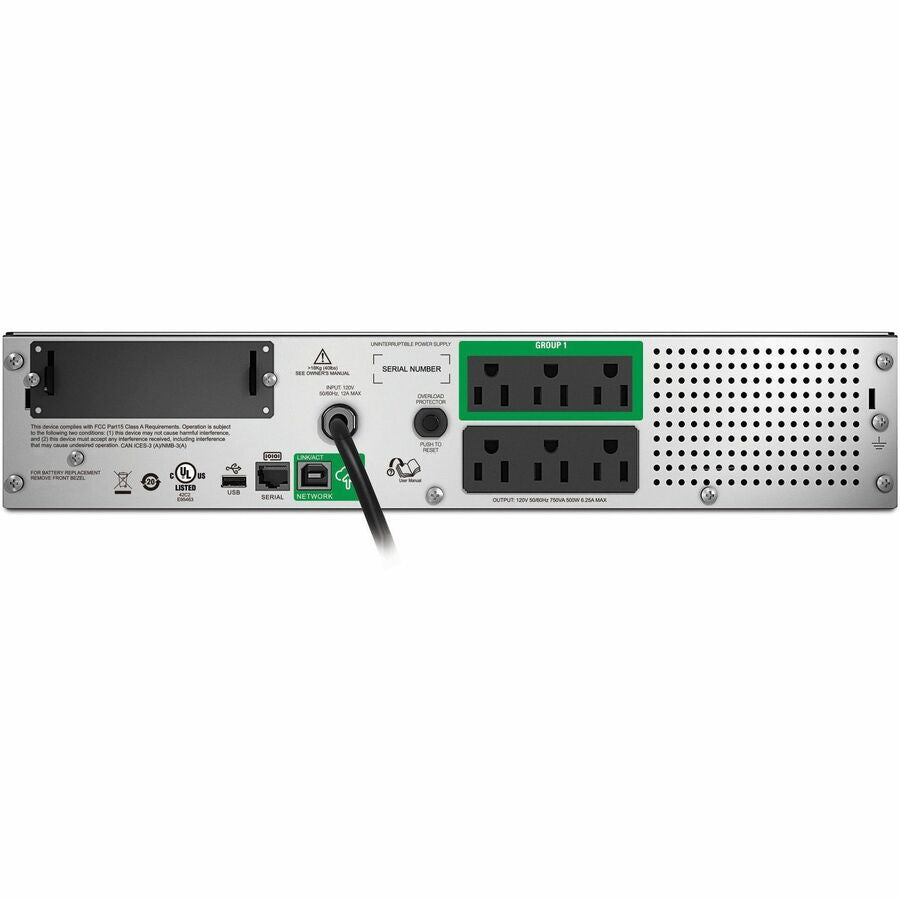 APC Smart-UPS, Line Interactive, 750VA, Rackmount 2U, 120V, 6x NEMA 5-15R outlets, SmartConnect Port+SmartSlot, AVR, LCD — SMT750RM2UC
