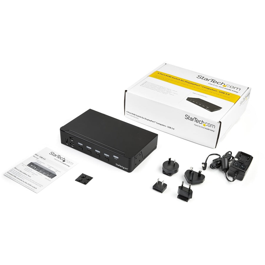 StarTech.com 4-Port DisplayPort KVM Switch - DP KVM Switch with Built-in USB 3.0 Hub for Peripherals - 4K 30 Hz — SV431DPU3A2