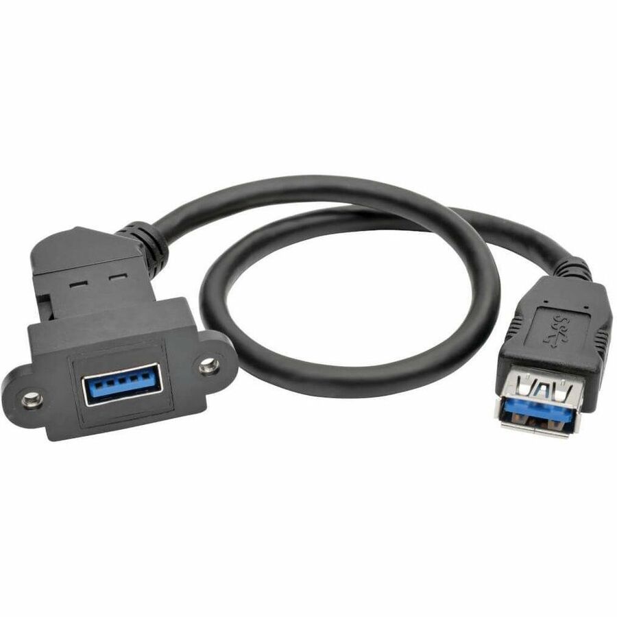 Eaton Tripp Lite Series USB 3.0 All-in-One Keystone/Panel Mount Coupler Cable (F/F), Angled Connector, Black, 1 ft. (0.31 m) — U325-001-KPA-BK