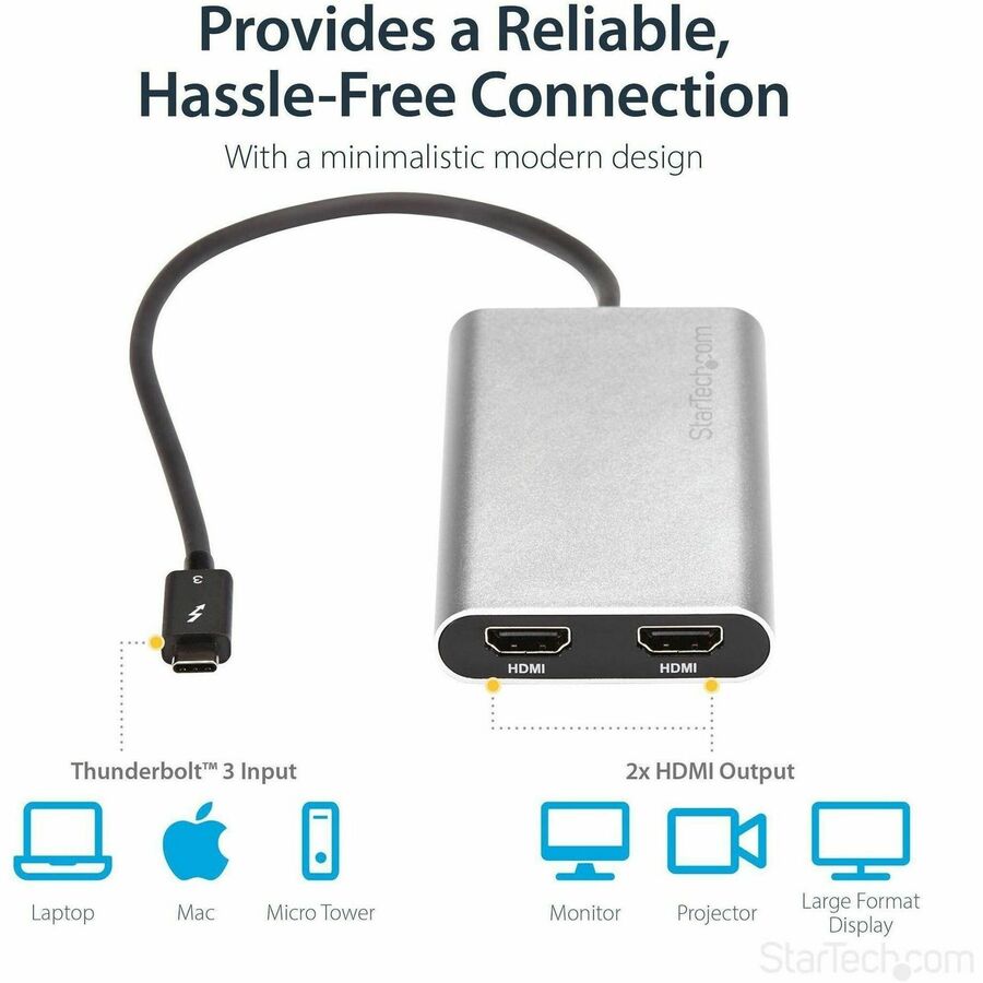 StarTech.com Thunderbolt 3 to Dual HDMI 2.0 Adapter - 4K 60Hz Dual Monitor TB3 HDMI Video Adapter - Thunderbolt 3 Certified -Mac & Windows — TB32HD24K60