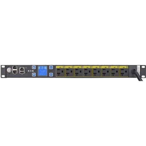 Eaton Managed rack PDU, 1U, 5-20P, L5-20P input, 1.44 kW max, 120V, 12A, 10 ft cord, Single-phase, Outlets: (8) 5-20R — EMAT09-10