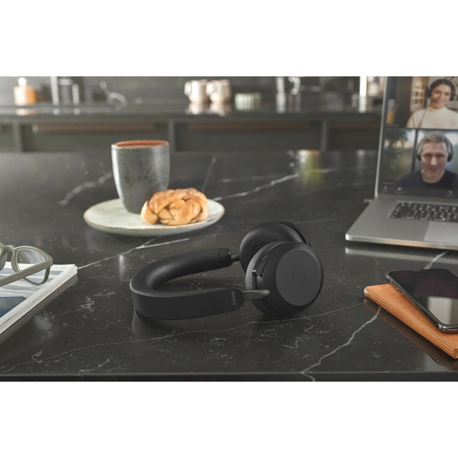 Jabra Evolve2 75 Wireless On-ear Stereo Headset - USB-A - For MS Teams - With Charging Stand - Black - Binaural - Ear-cup - 3000 cm - Bluetooth - 20 Hz to 20 kHz - MEMS Technology Microphone - Noise Cancelling — 27599-999-989