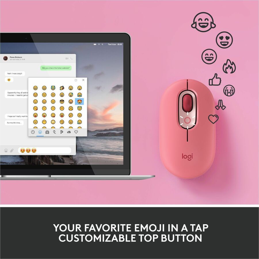 Logitech POP Mouse, Wireless Mouse with Customizable Emojis, SilentTouch Technology, Precision/Speed Scroll, Rose — 910-006545