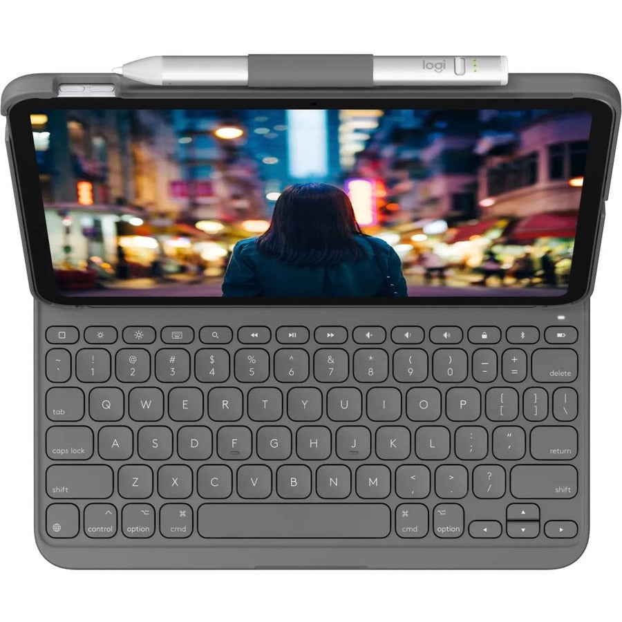 Logitech Slim Folio Keyboard/Cover Case (Folio) for 10.9" Apple iPad (10th Generation) Tablet - Oxford Gray — 920-011368