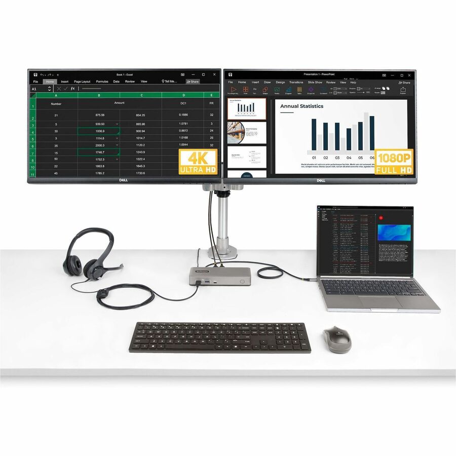 StarTech.com Dual-Monitor USB-C Docking Station, DisplayPort & HDMI/VGA Multi Monitor Dock up to 4K 60Hz, USB-C Dock, 7x USB Hub, 85W PD — 101N-USBC-DOCK