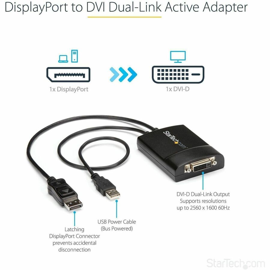 StarTech.com DisplayPort to DVI Dual Link Active Adapter, DisplayPort to DVI-D Adapter/Video Converter 2560x1600 60Hz, DP to DVI Adapter — DP2DVID2