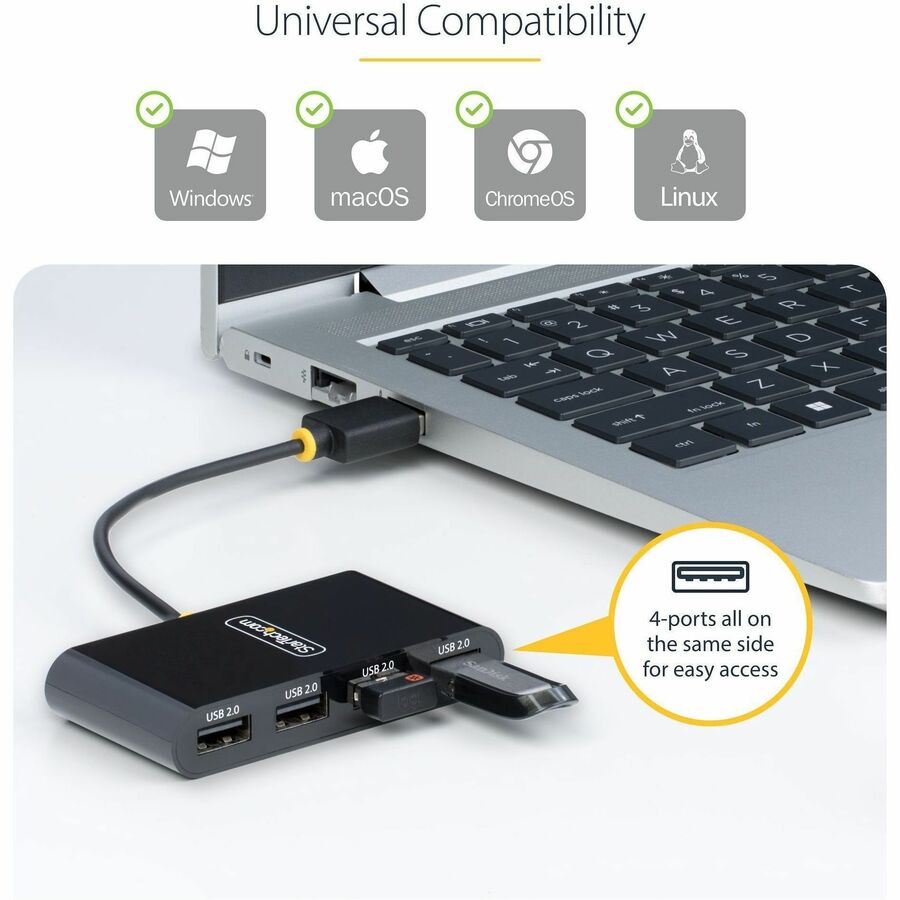 StarTech.com 4-Port USB 2.0 Hub, USB Bus Powered, Small Travel Mini USB Hub, Multi-Port USB 2.0 Splitter, Portable USB Hub, 480Mbps — ST4200MINI2-USB-HUB