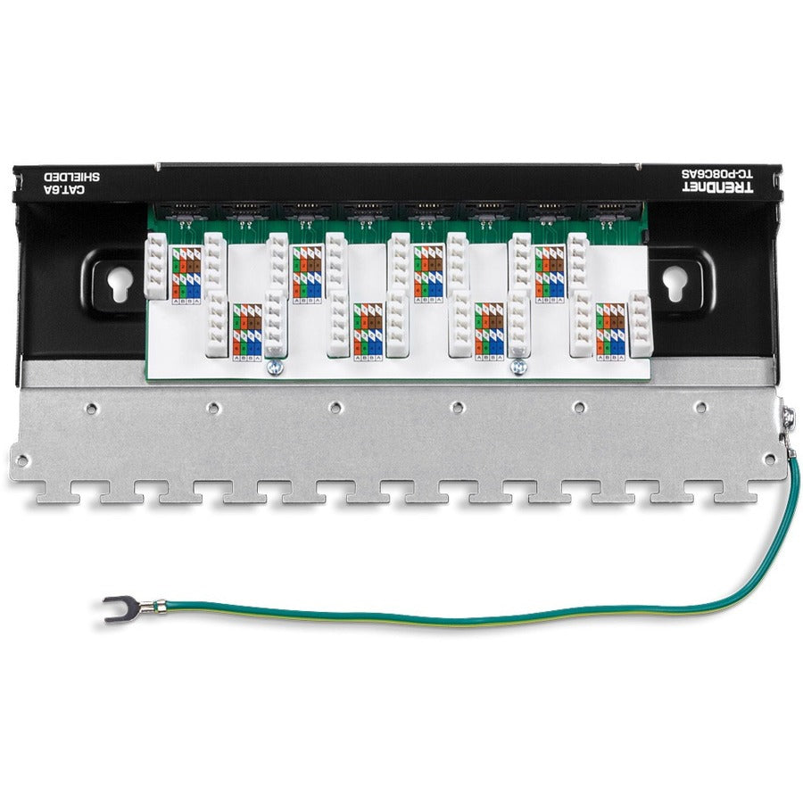 TRENDnet 8-Port Cat6A Shielded Patch Panel, Wall Mount Ready, 10G Ready, Cat5e,Cat6,Cat6A Compatible, Metal Housing, Color-Coded Labeling for T568A & T568B Wiring, Cable Management, Black, TC-P08C6AS