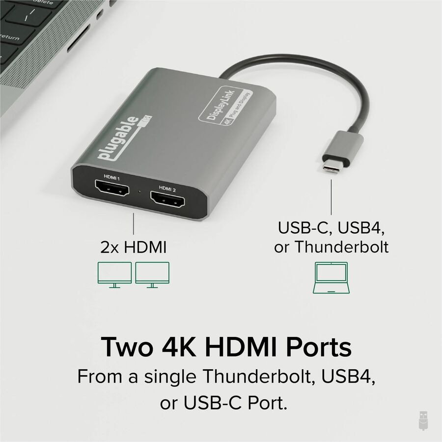 Plugable USB C to HDMI Adapter, Dual Monitor 4K 60Hz for Apple Mac M1/M2/M3 — USBC-6950M