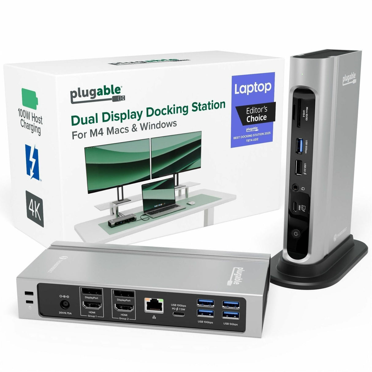 Plugable 16-in-1 Thunderbolt 4 Dock with 100W Charging, 4K Quad Monitor Setup for Thunderbolt 4 Windows Laptops — TBT4-UDZ