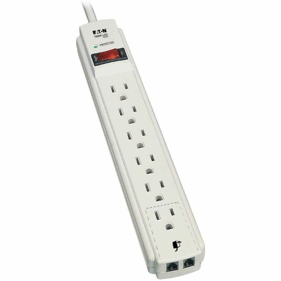 Eaton Tripp Lite Series Protect It! 6-Outlet Surge Protector, 8 ft. (2.43 m) Cord, 990 Joules, Tel/Modem Protection, Gray Housing — TLP608TEL