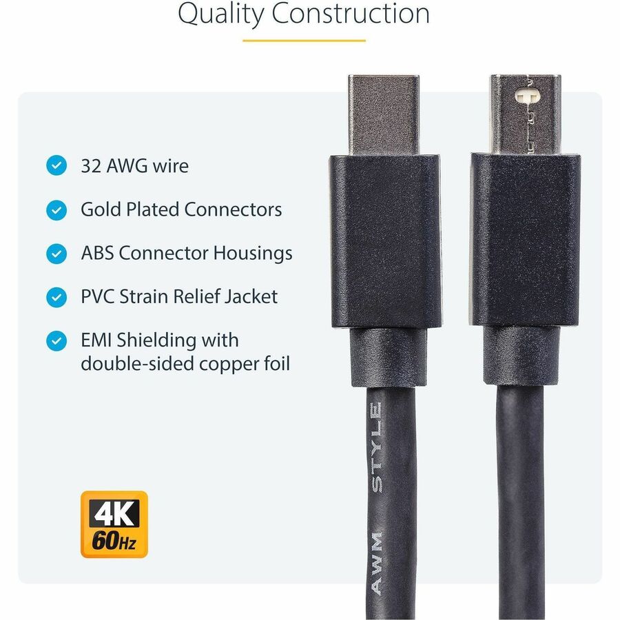 StarTech.com 3ft (1m) Mini DisplayPort Cable, 4K x 2K Ultra HD Video, Mini DisplayPort 1.2 Cable, Mini DP Cable for Monitor, mDP Cord, M/M — MDISPLPORT3