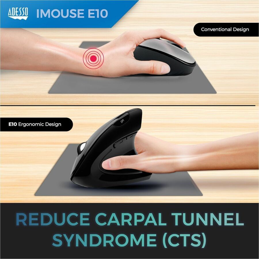Adesso 2.4 GHz Wireless Vertical Ergonomic Mouse — iMouse E10