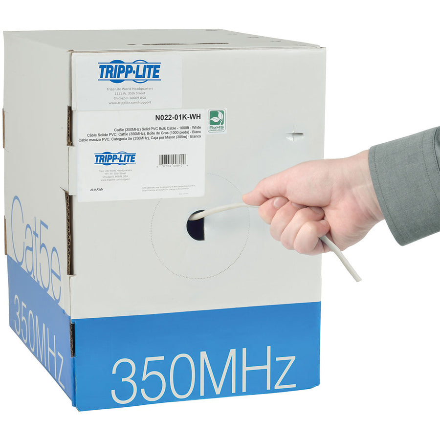 Eaton Tripp Lite Series Cat5e 350 MHz Solid Core (UTP) PVC Bulk Ethernet Cable - White, 1000 ft. (304.8 m), TAA — N022-01K-WH