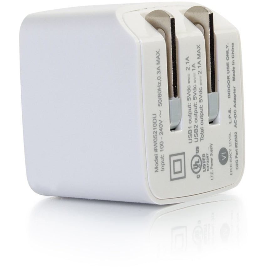 C2G 2-Port USB Wall Charger - AC to USB Adapter - 5V 2.1A Output — 22322