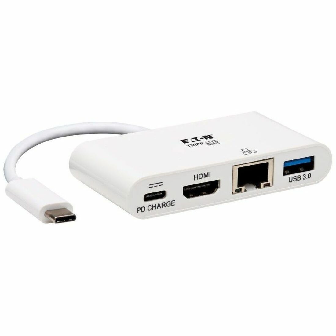 Eaton Tripp Lite Series USB-C Multiport Adapter - 4K HDMI, USB 3.x (5Gbps) Hub Port, GbE, 60W PD Charging, HDCP, White — U444-06N-H4GU-C