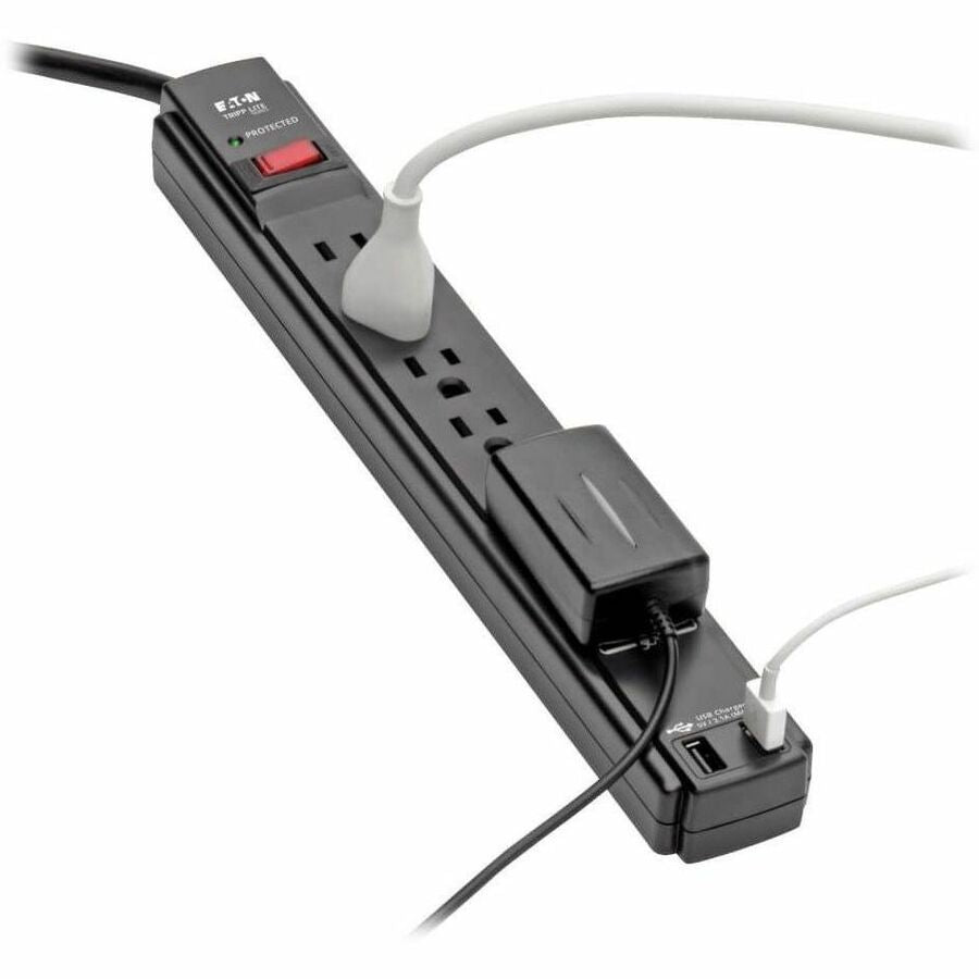 Eaton Tripp Lite Series Protect It! 6-Outlet Surge Protector, 6 ft. Cord, 990 Joules, 2 USB Ports (2.1A), Black Housing — TLP606USBB