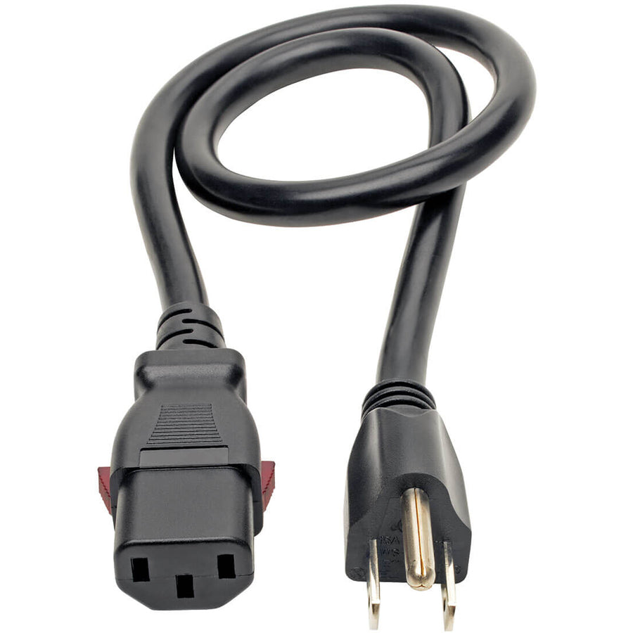 Eaton Tripp Lite Series Computer Power Cord, NEMA 5-15P to Locking C13 - Heavy-Duty, 15A, 125V, 14 AWG, 2 ft. (0.61 m), Black — P007-L02
