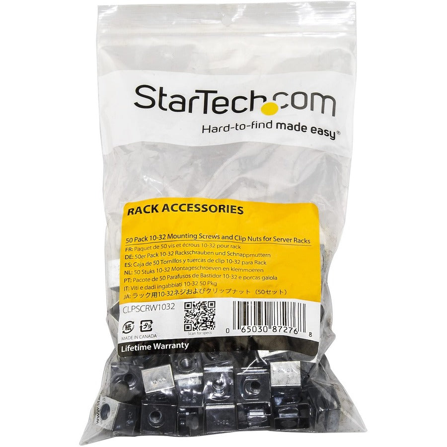 StarTech.com Server Rack Screws and Clip Nuts - 10-32 - Rack Mount Screws and Slide-On Cage Nuts - Clip Nuts and Screws - 50 Pack — CLPSCRW1032