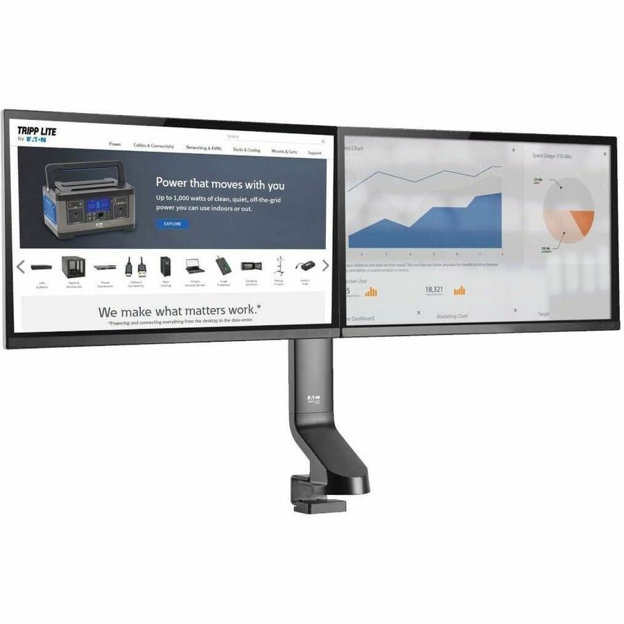 Eaton Tripp Lite Series Dual-Display Monitor Arm with Desk Clamp and Grommet - Height Adjustable, 17" to 27" Monitors — DDR1727DC