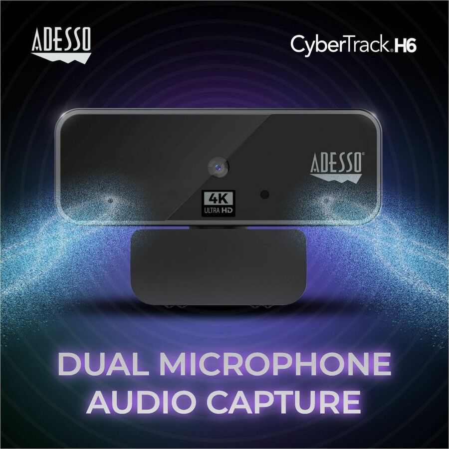 Adesso CyberTrack H6 4K Ultra HD Webcam - 8 Megapixel - 30 fps - USB 2.0 - Fixed Focus - Tripod mount - Privacy shutter — CYBERTRACK H6