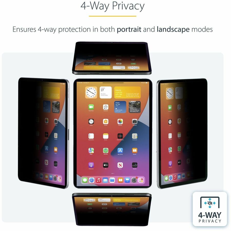 StarTech.com 4-Way Privacy Screen For 12.9-inch iPad Pro, 3rd Gen and Up, Portrait/Landscape, Touch-Enabled, +/- 30 Deg. View, Anti-Glare — 129IP-PRIVACY-SCREEN