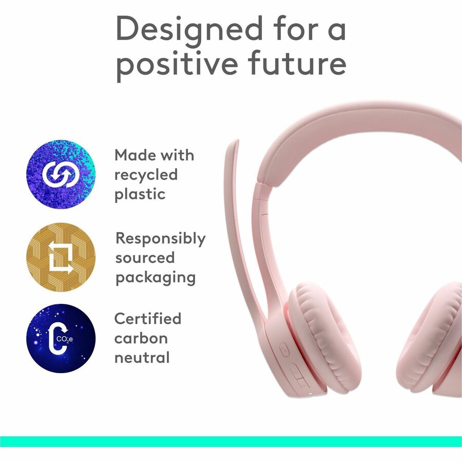 Logitech Zone 300 Wireless Bluetooth Headset With Noise-Canceling Microphone, Compatible with Windows, Mac, Chrome, Linux, iOS, iPadOS, Android - Rose — 981-001411