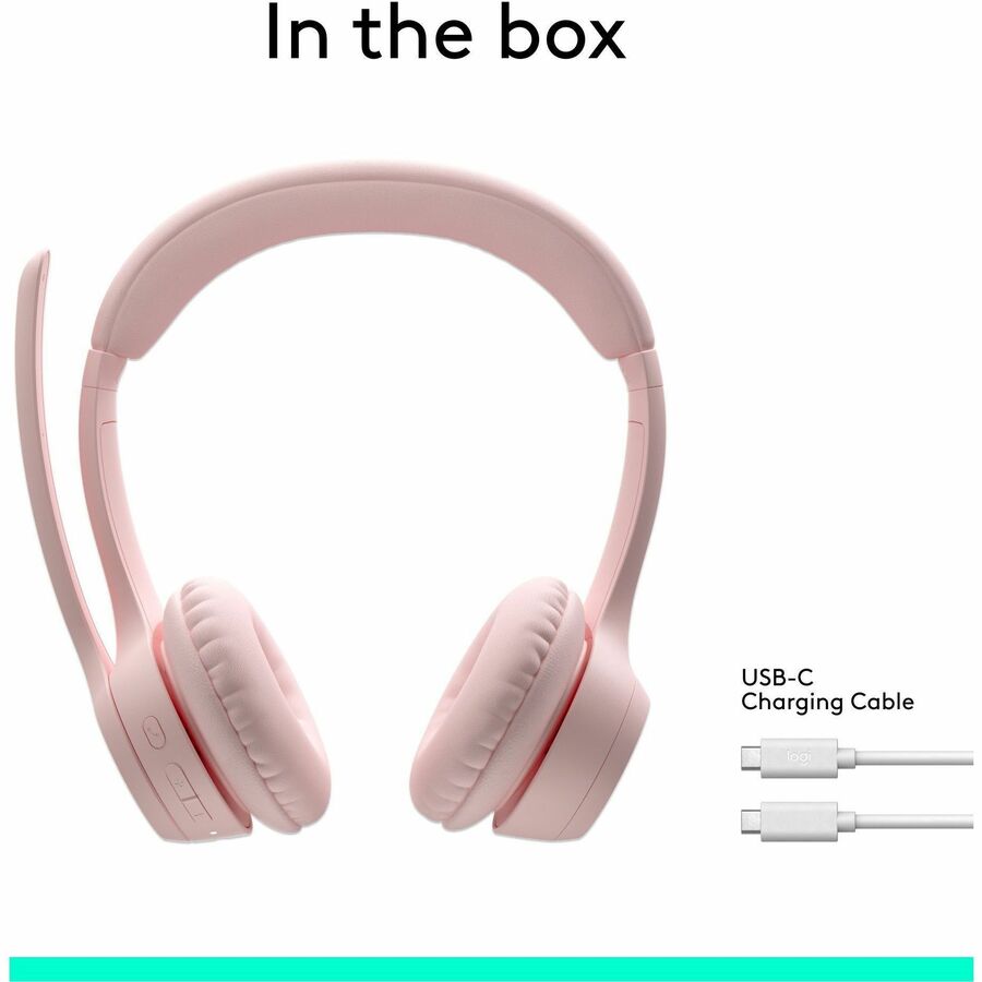 Logitech Zone 300 Wireless Bluetooth Headset With Noise-Canceling Microphone, Compatible with Windows, Mac, Chrome, Linux, iOS, iPadOS, Android - Rose — 981-001411