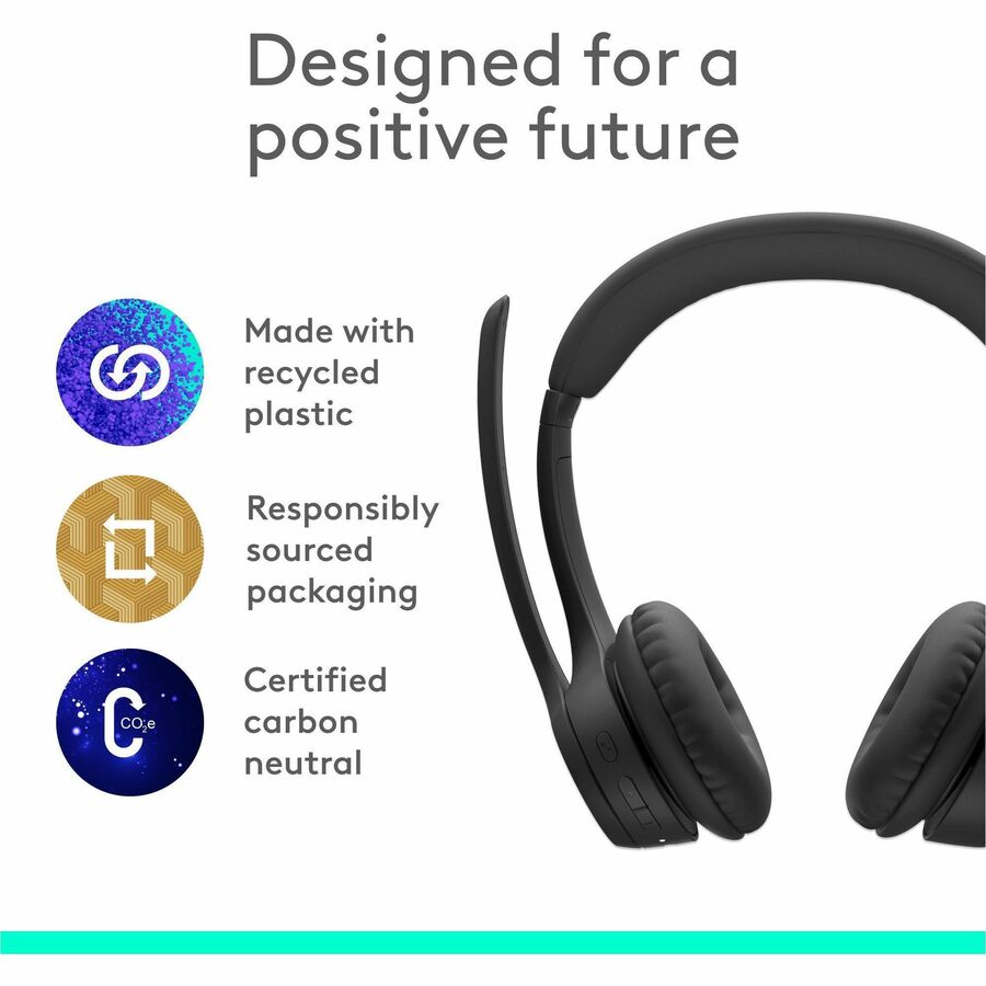 Logitech Zone 300 Wireless Bluetooth Headset With Noise-Canceling Microphone, Compatible with Windows, Mac, Chrome, Linux, iOS, iPadOS, Android - Black — 981-001406