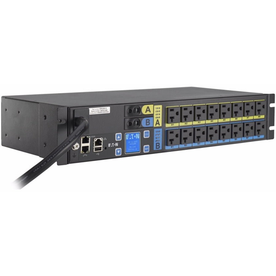Eaton Managed rack PDU, 2U, L5-30P input, 2.88 kW max, 120V, 24A, 10 ft cord, Single-phase, Outlets: (16) 5-20R — EMAU05-10