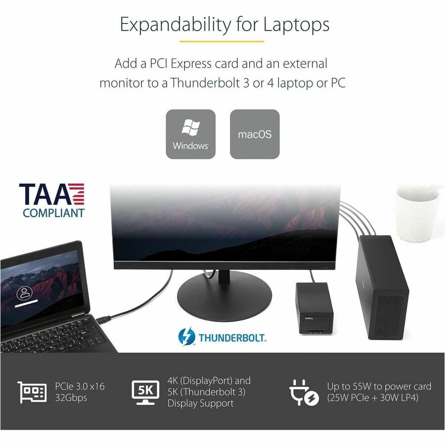 StarTech.com Thunderbolt 3 PCIe Expansion Chassis, External Enclosure Box with 1x PCI-Express Slot, 5K/4K Output Via TB3/DP Ports, TAA — TB31PCIEX16