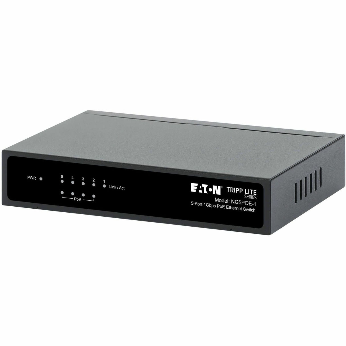 Eaton Tripp Lite Series 5-Port 10/100/1000 Mbps PoE-Powered Desktop Gigabit Ethernet Unmanaged Switch with PoE+ Pass-Through, 65W, Metal Enclosure — NG5POE-1