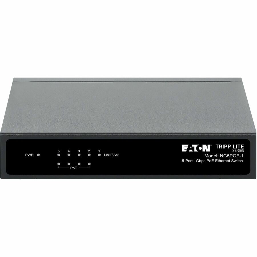Eaton Tripp Lite Series 5-Port 10/100/1000 Mbps PoE-Powered Desktop Gigabit Ethernet Unmanaged Switch with PoE+ Pass-Through, 65W, Metal Enclosure — NG5POE-1