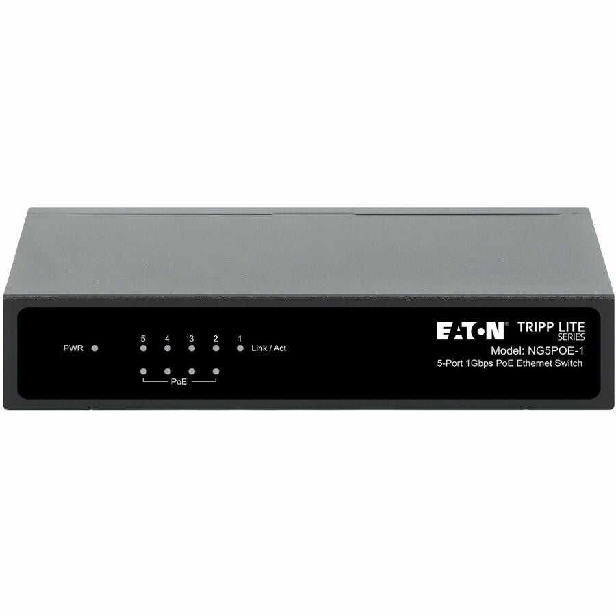 Eaton Tripp Lite Series 5-Port 10/100/1000 Mbps PoE-Powered Desktop Gigabit Ethernet Unmanaged Switch with PoE+ Pass-Through, 65W, Metal Enclosure — NG5POE-1