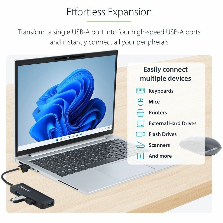 StarTech.com StarTech.com 4-Port USB-A Hub, 5Gbps, Bus Powered, Small Travel Mini USB Hub, Multi-Port USB 3.0 Splitter, Portable USB Hub — H5A4A-USB-HUB