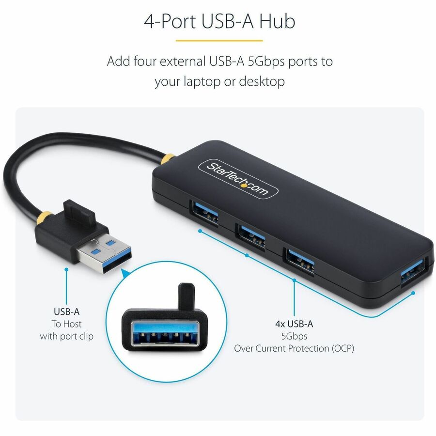 StarTech.com StarTech.com 4-Port USB-A Hub, 5Gbps, Bus Powered, Small Travel Mini USB Hub, Multi-Port USB 3.0 Splitter, Portable USB Hub — H5A4A-USB-HUB